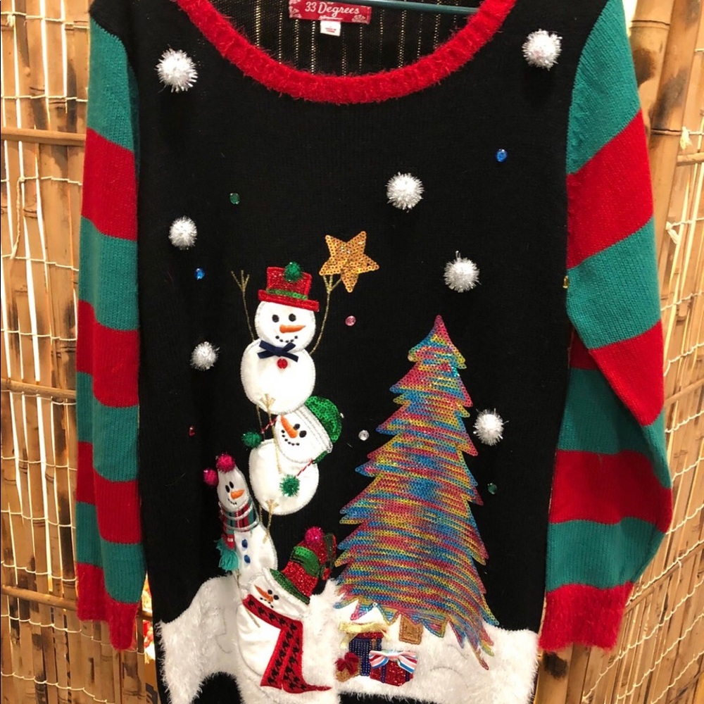 33 Degrees Ugly Long Christmas Sweater Snowmen